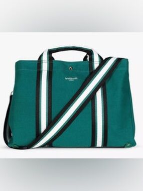 Fenella Smith Green Striped Canvas Tote Bag with Shoulder Strap medium/ large